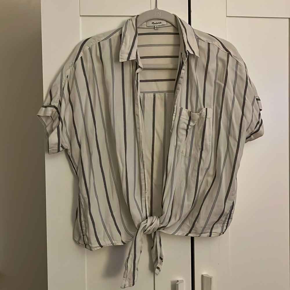 Blue and White Striped Madewell Button Up